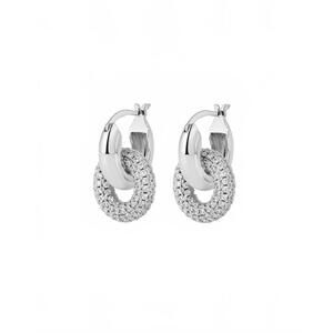 NEW LUV AJ women's pave interlock hoops earrings in silver